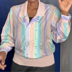 Vintage Pastel Striped Button-Up pullover shirt